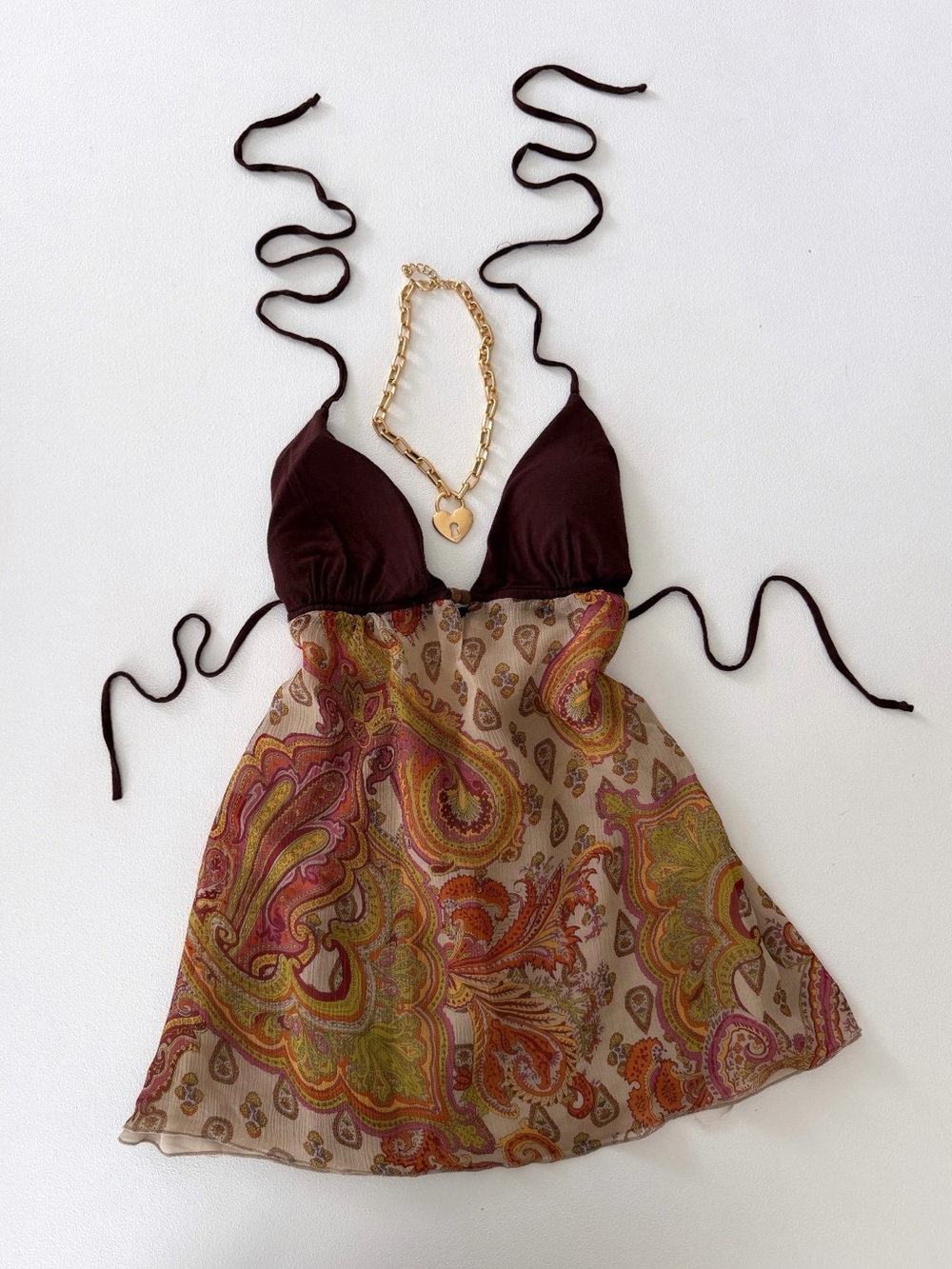 Vintage Guess Jeans Paisley Halter Babydoll
Tank Top Brown Boho